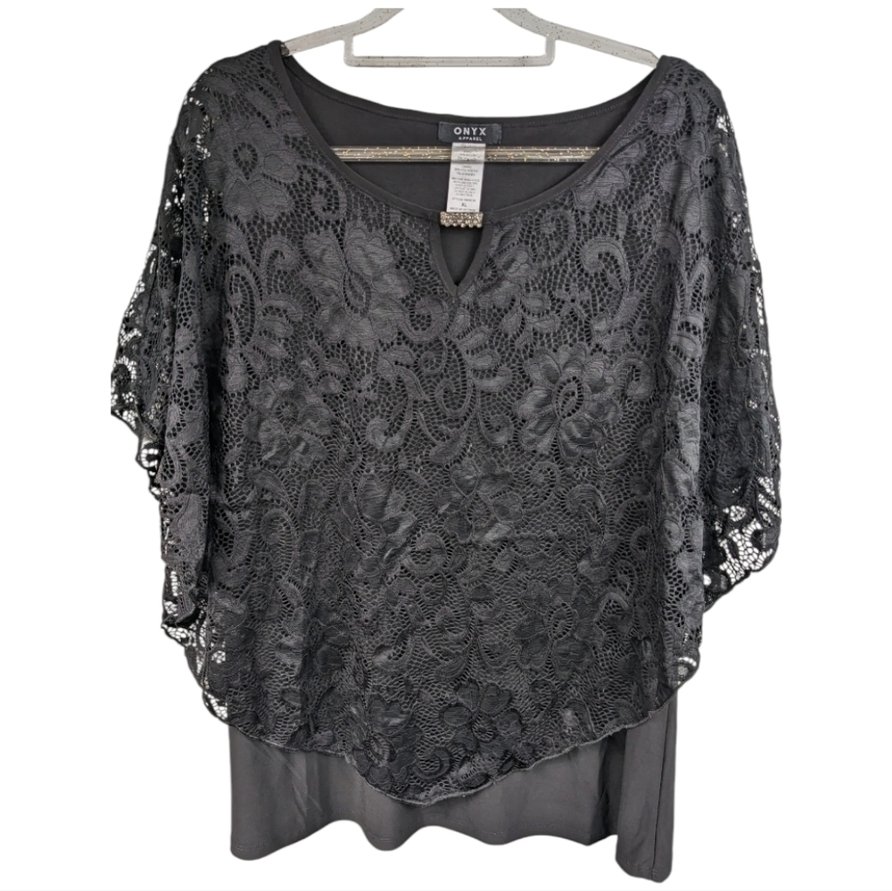 Onyx Apparel Lace Poncho Top with Matching Tank Sz XL